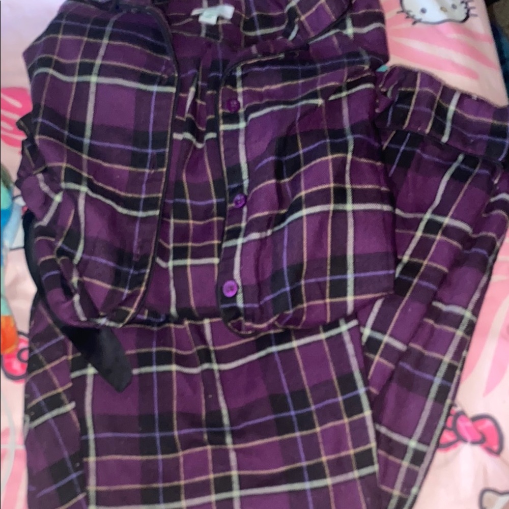 Purple and Black Plaid Pajama Set